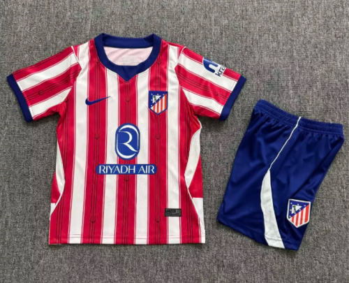 Youth Uniform Kids Kit 2025-2026 Atletico Madrid Home Soccer Jersey Shorts Child Football Set