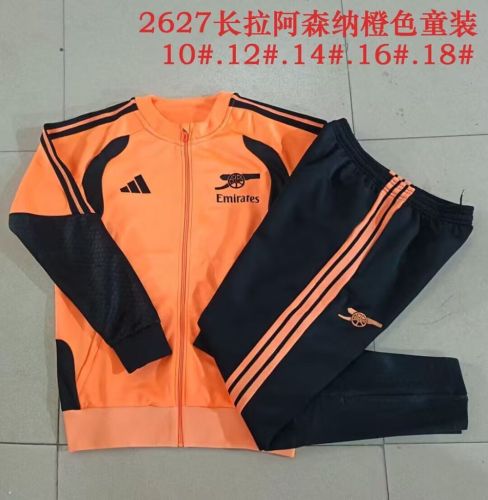 Youth 2026-2027 Arsenal Orange/Black Soccer Training Jacket and Pants Child Football Kit