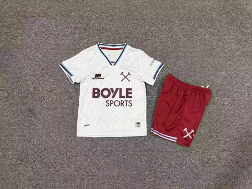 with Sponor Logo Youth Uniform Kids Kit 2026-2027 West Ham United Third Away White Soccer Jersey Shorts Child Football Set