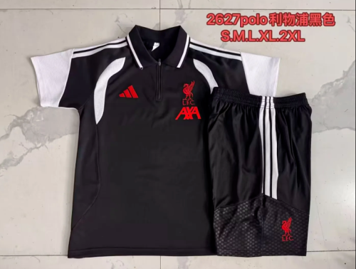 Adult Uniform 2026-2027 Liverpool Black/White Soccer Training Polo and Shorts Football Kits