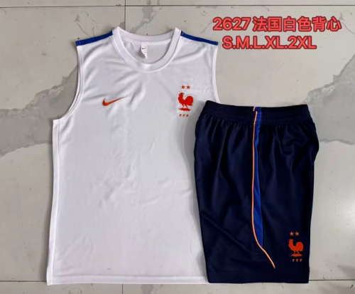 Adult Uniform 2026-2027 France White Soccer Training Vest and Shorts Football Set