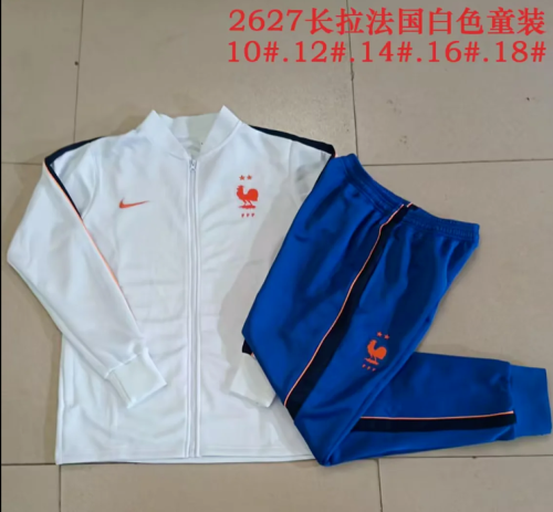with 2 Stars Youth 2026-2027 France White Soccer Training Jacket and Pants Child Football Kit