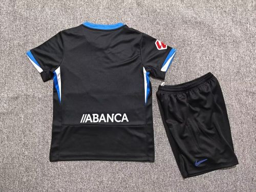 with LALIGA Patch Youth Uniform Kids Kit 2026-2027 Deportivo La Coruña Away Black Soccer Jersey Shorts Child Football Set