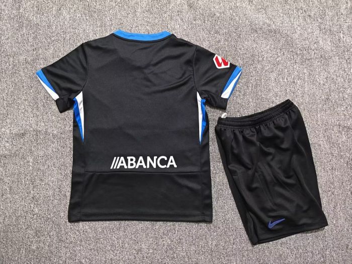 with LALIGA Patch Youth Uniform Kids Kit 2026-2027 Deportivo La Coruña Away Black Soccer Jersey Shorts Child Football Set