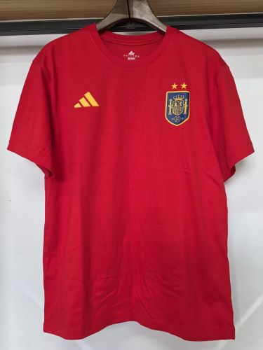 with 2 Stars Fan Version 2026 Spain Red/Yellow Soccer Cotton T-Shirt España Camisetas de Futbol