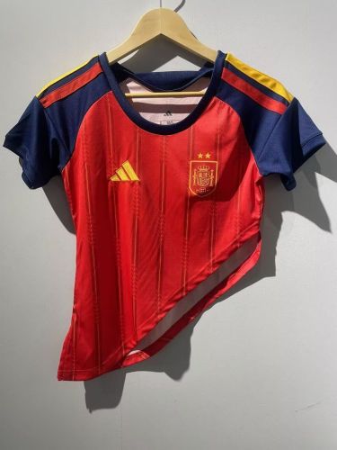 with 2 Stars Women 2026 Spain Home crop Soccer Shirt Girl Football Jersey Lady T-shirt