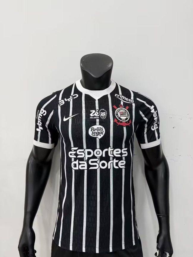 with All Sponor Logos Player Version 2026-2027 Corinthians Away Black Soccer Jersey Camisetas de Futbol
