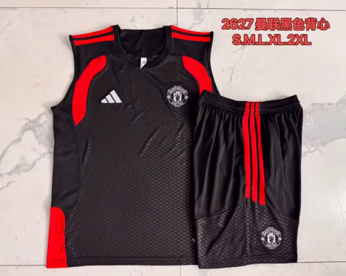 Adult Uniform 2026-2027 Manchester United Black/Red Soccer Training Vest and Shorts Football Set