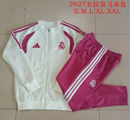 2026-2027 Real Madrid White/Pink Soccer Tracksuit Jacket Football Jacket and Pants
