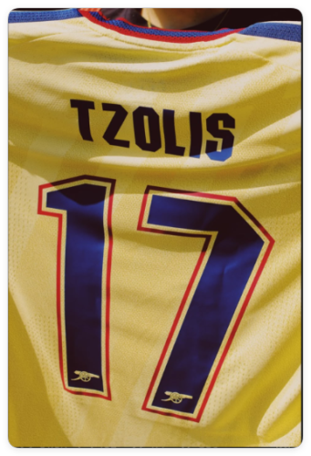 with UCL Fonts Player Version 2026-2027 Arsenal TZOLIS 17 Third Away Yellow Soccer Jersey Football Shirt