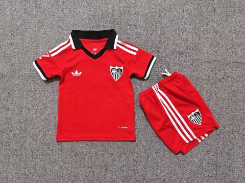 Youth Uniform Kids Kit 2026-2027 Sevilla Away Red Soccer Jersey Shorts Child Football Set