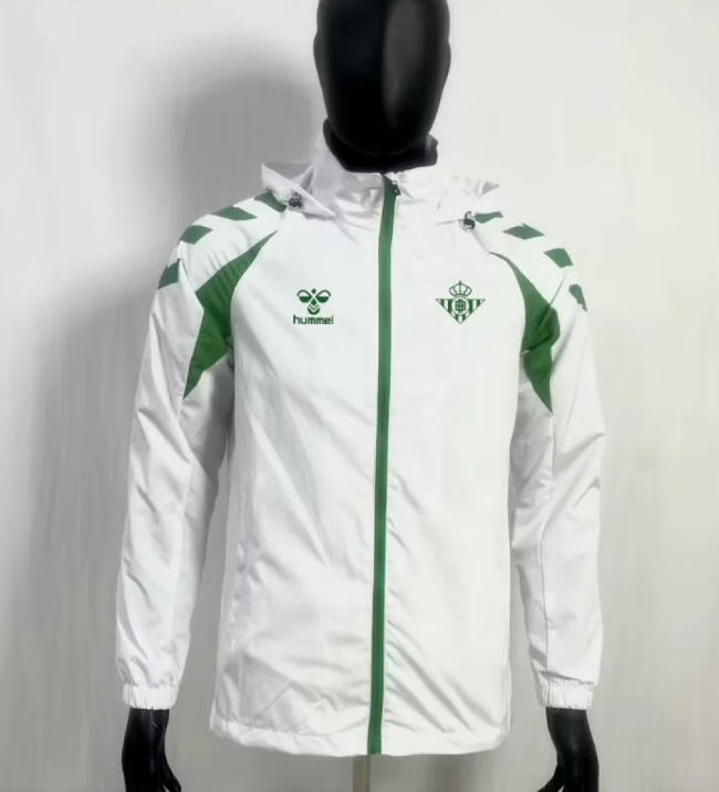 with Caps 2026 Real Betis White Soccer Windbreaker Jacket Football Jacket