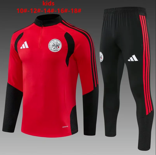 Youth 2026-2027 Ajax Red/Black Soccer Training Sweater and Pants Child Football Kit