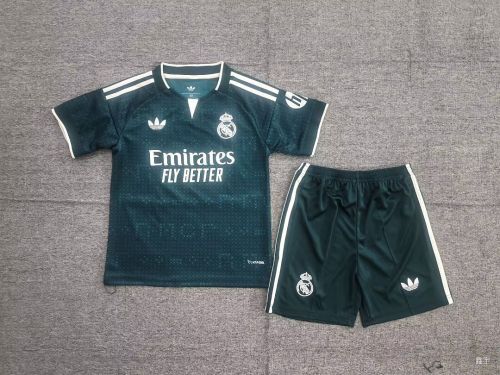 Youth Uniform Kids Kit 2026-2027 Real Madrid Away Green Soccer Jersey Shorts Child Football Set