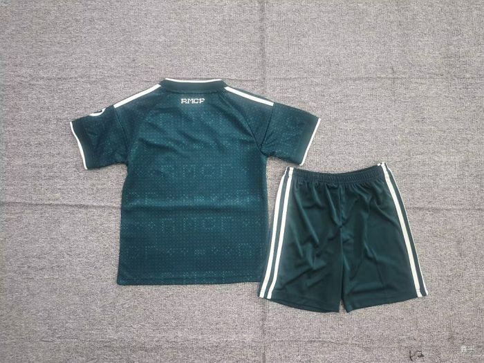 Youth Uniform Kids Kit 2026-2027 Real Madrid Away Green Soccer Jersey Shorts Child Football Set
