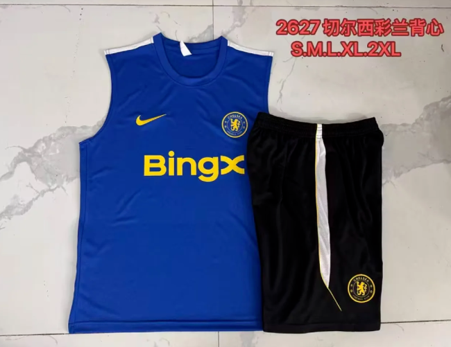 Adult Uniform 2026-2027 Chelsea Blue Soccer Training Vest and Shorts Football Set