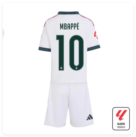 with LALIGA Patch Youth Uniform Kids Kit 2026-2027 Real Madrid MBAPPE 10 Home Soccer Jersey Shorts Child Football Set