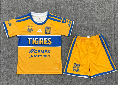 Youth Uniform Kids Kit 2026-2027 Tigres Home Soccer Jersey Shorts Child Football Set