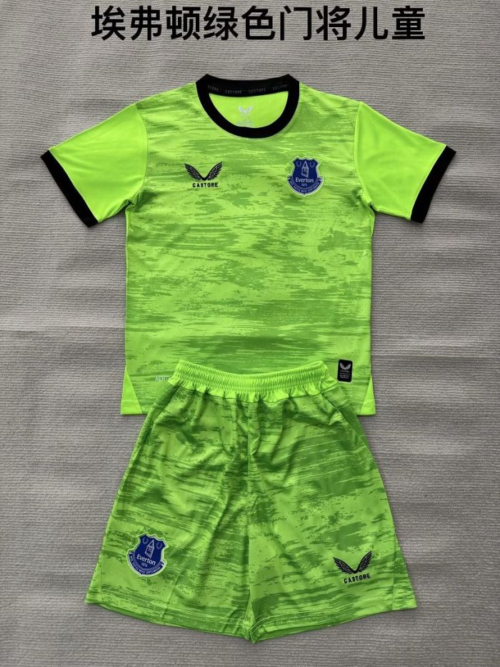 Youth Uniform Kids Kit 2026-2027 Everton Green Goalkeeper Soccer Jersey Shorts Child Football Set