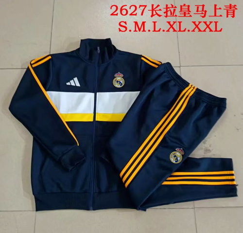 2026-2027 Real Madrid Dark Blue/White Soccer Windbreaker Tracksuit Jacket Football Jacket and Pants