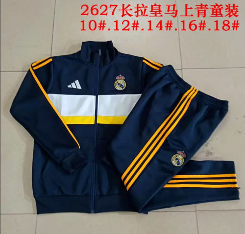 Youth 2026-2027 Real Madrid Dark Blue/White Soccer Training Jacket and Pants Child Football Kit