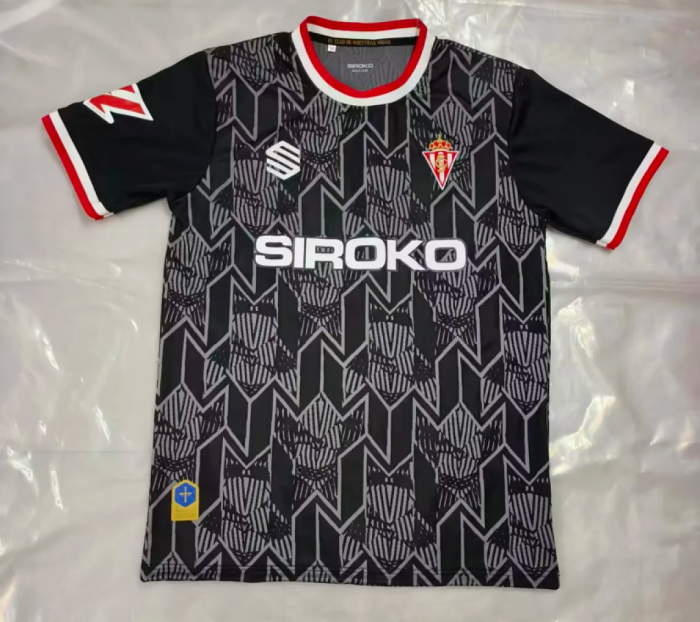 with LALIGA Patch Fans Version 2026-2027 Sporting Gijon Black Goalkeeper Soccer Jersey Sporting de Gijón Football Shirt