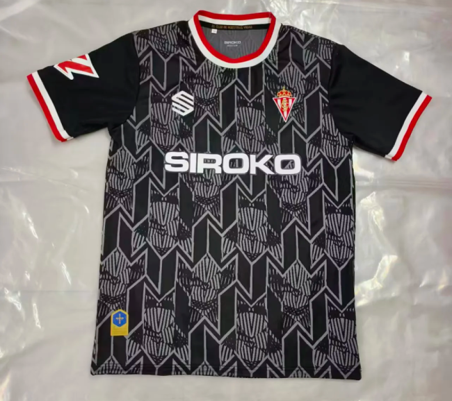 with LALIGA Patch Fans Version 2026-2027 Sporting Gijon Black Goalkeeper Soccer Jersey Sporting de Gijón Football Shirt