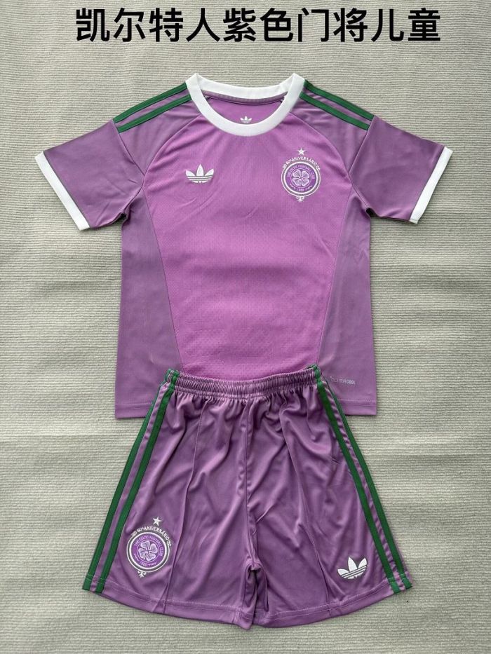 Youth Uniform Kids Kit 2026-2027 Celtic Purple Goalkeeper Soccer Jersey Shorts Child Football Set