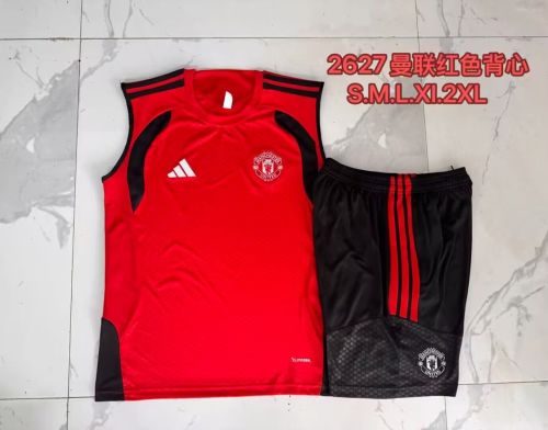 Adult Uniform 2026-2027 Manchester United Red/Black Soccer Training Vest and Shorts Football Set