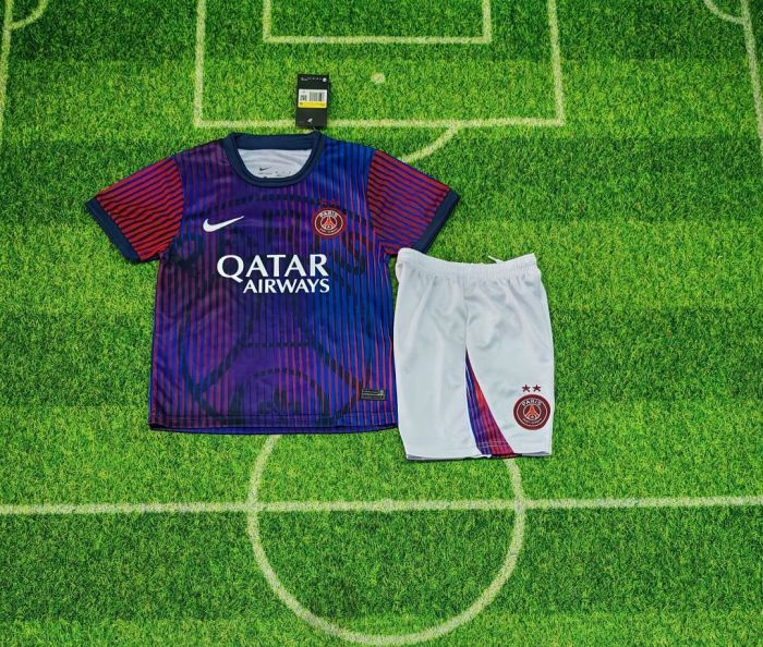 Youth Uniform Kids Kit 2026-2027 PSG Purple Soccer Training Jersey Shorts Paris Child Football Set