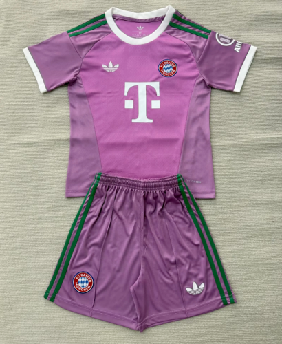 Youth Uniform Kids Kit 2026-2027 Bayern Munich Purple Goalkeeper Soccer Jersey Shorts Child Football Set