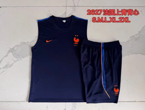 Adult Uniform 2026-2027 France Dark Blue Soccer Training Vest and Shorts Football Set