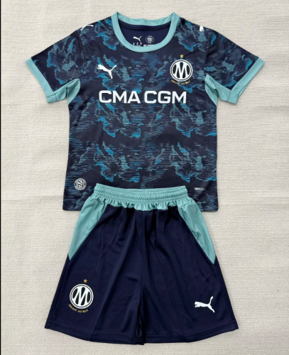 Youth Uniform Kids Kit 2026-2027 Marseille Away Soccer Jersey Shorts Child Football Set