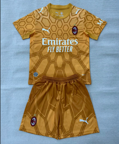 Youth Uniform Kids Kit 2026-2027 AC Milan Yellow Goalkeeper Soccer Jersey Shorts Child AC Football Set