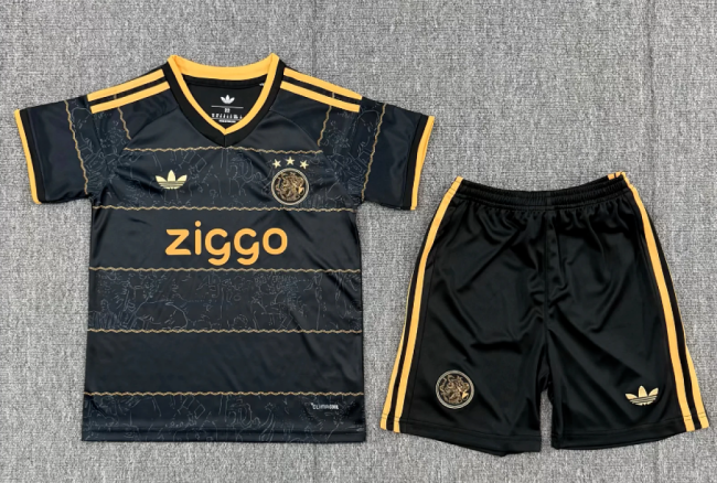 Youth Uniform Kids Kit 2026-2027 Ajax Away Black Soccer Jersey Shorts Child Football Set