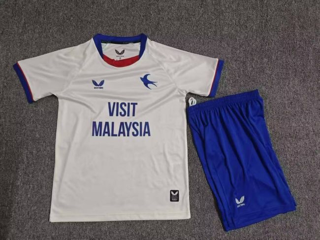 Youth Uniform Kids Kit 2026-2027 Cardiff City Away White Soccer Jersey Shorts Child Football Set