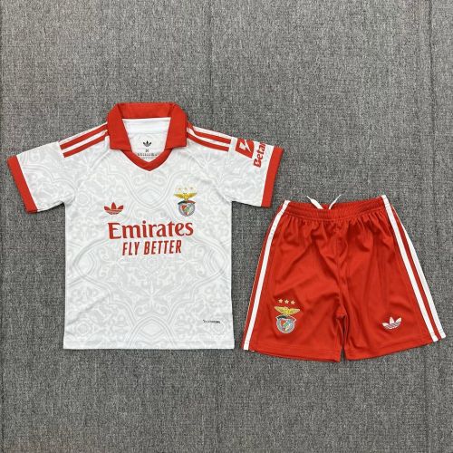 Youth Uniform Kids Kit 2026-2027 Benfica Away White Soccer Jersey Shorts Child Football Set