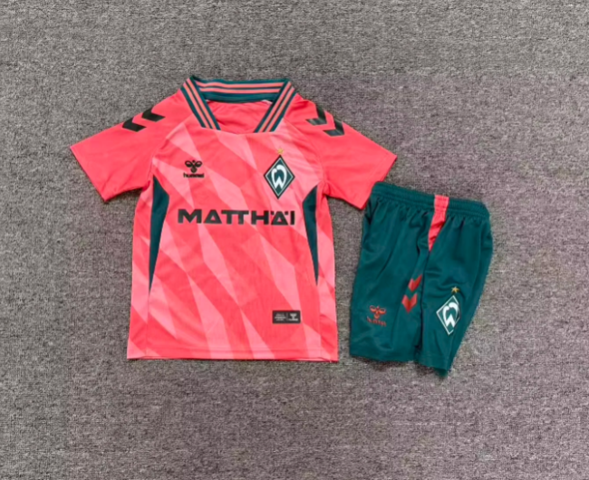 Youth Uniform Kids Kit 2026-2027 Wender Bremen Third Away Pink Soccer Jersey Shorts Child Football Set