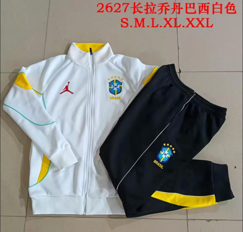 Youth 2026-2027 Brazil White/Yellow Soccer Training Jacket and Pants Child Brasil Football Kit