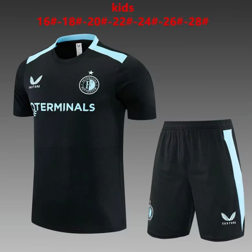 Youth Uniform Kids Kit 2026-2027 Feyenoord Black/Blue Soccer Training Jersey Shorts Child Football Set