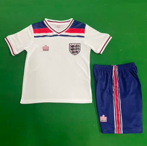 Retro Youth Uniform Kids Kit 1982 England Home Soccer Jersey Shorts Child Football Set