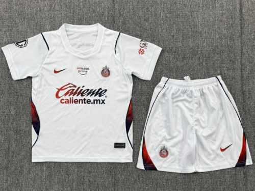 Youth Uniform Kids Kit Chivas 2026-2027 Guadalajara Away White Soccer Jersey Shorts Tapatio Child Football Set