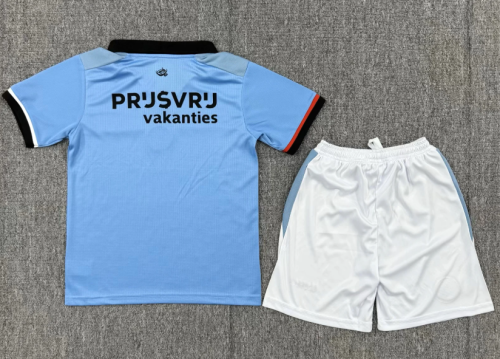 Youth Uniform Kids Kit 2026-2027 Feyenoord Rotterdam Away Blue Soccer Jersey Shorts Child Football Set