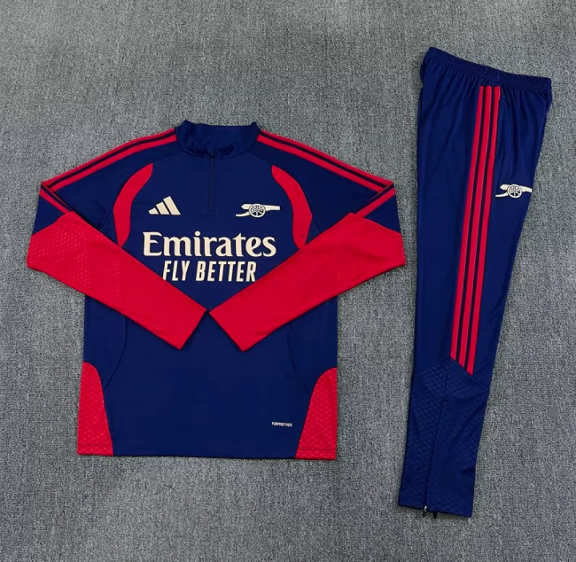 2026-2027 Arsenal Dark Blue/Red Soccer Training Sweater and Pants Football Kit