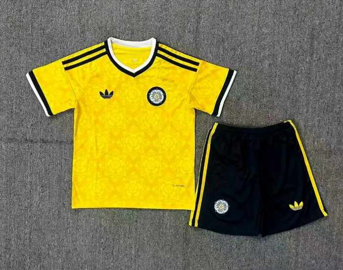 Youth Uniform Kids Kit 2026-2027 Leeds United Away Yellow Soccer Jersey Shorts Child Football Set