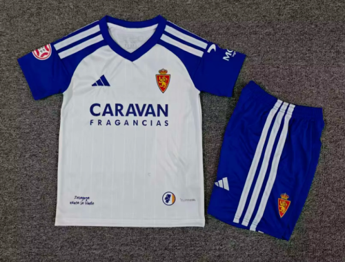 Youth Uniform Kids Kit 2026-2027 Zaragoza Home Soccer Jersey Shorts Child Football Set