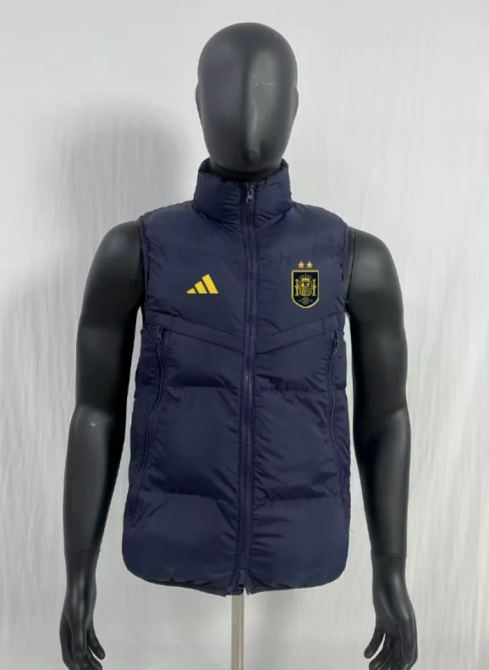with 2 Stars 2026 Spain Dark Blue Cotton Vest Coat