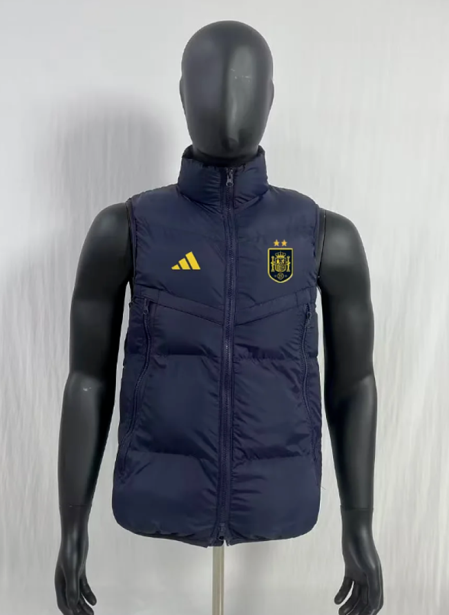 with 2 Stars 2026 Spain Dark Blue Cotton Vest Coat