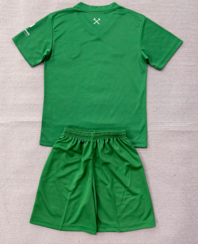 without Sponor Logo Youth Uniform Kids Kit 2026-2027 West Ham United Green Goalkeeper Soccer Jersey Shorts Child Football Set