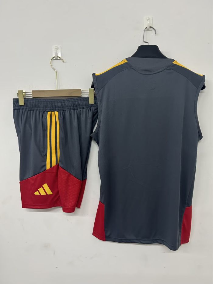 Adult Uniform 2026-2027 As Roma Grey Soccer Training Vest and Shorts Football Kits